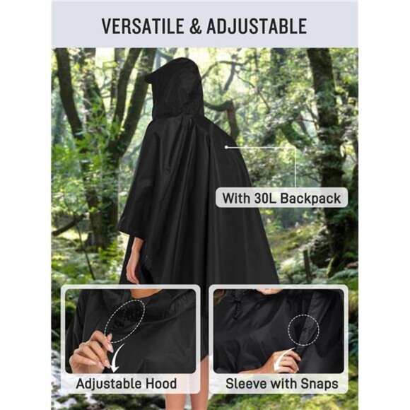 Hooded Rain Poncho Waterproof Raincoat Jacket for Men Women Adults - Picture 6 of 7